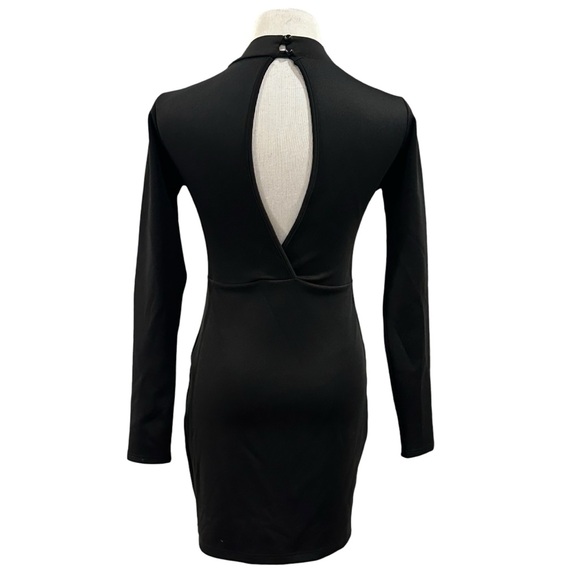 Forever 21 Black & Silver Metallic Filagree Long Sleeve Midi Dress - Size Medium - Picture 5 of 16